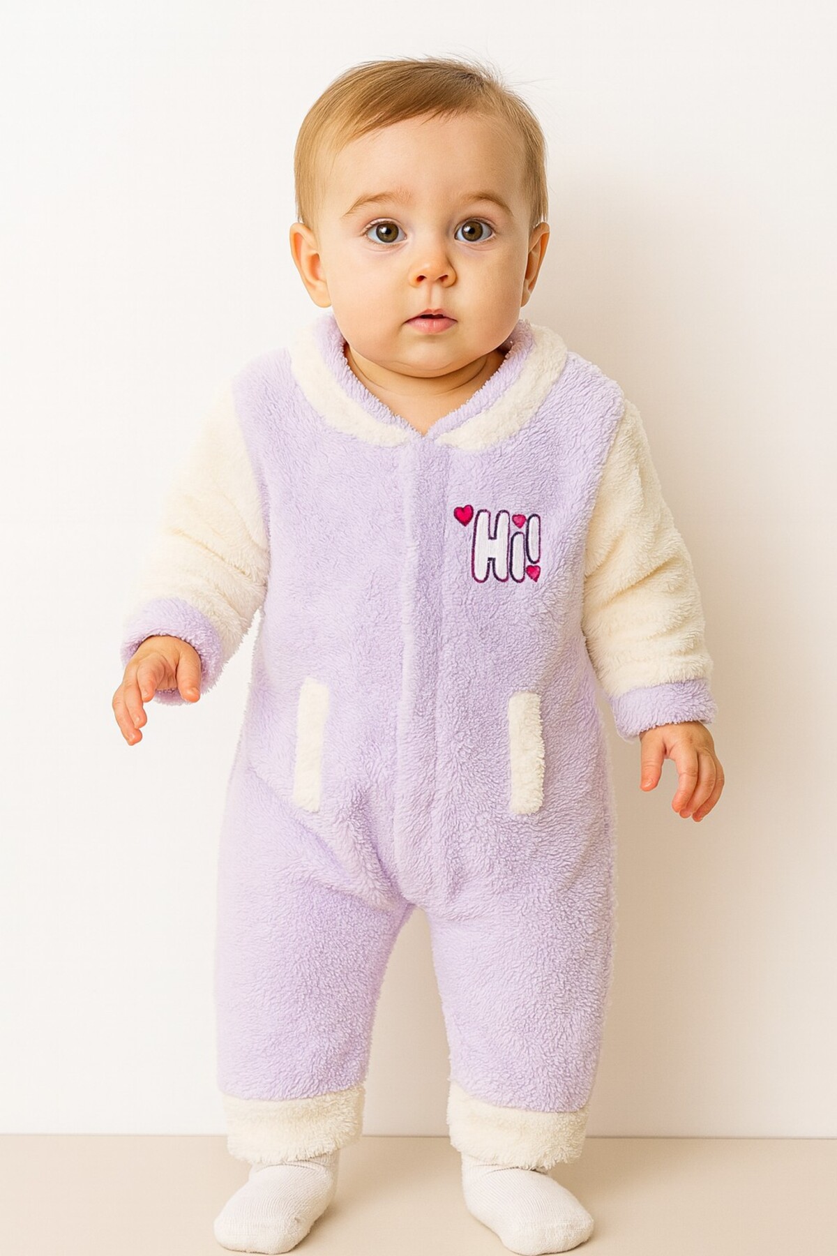 Chicsy Baby Kışlık Tatlı Welsoft Hi Yazılı Nakışlı Fermuarlı Alttan Çıtçıtlı Bebek Tulum fotoğrafı 2 (önizleme)