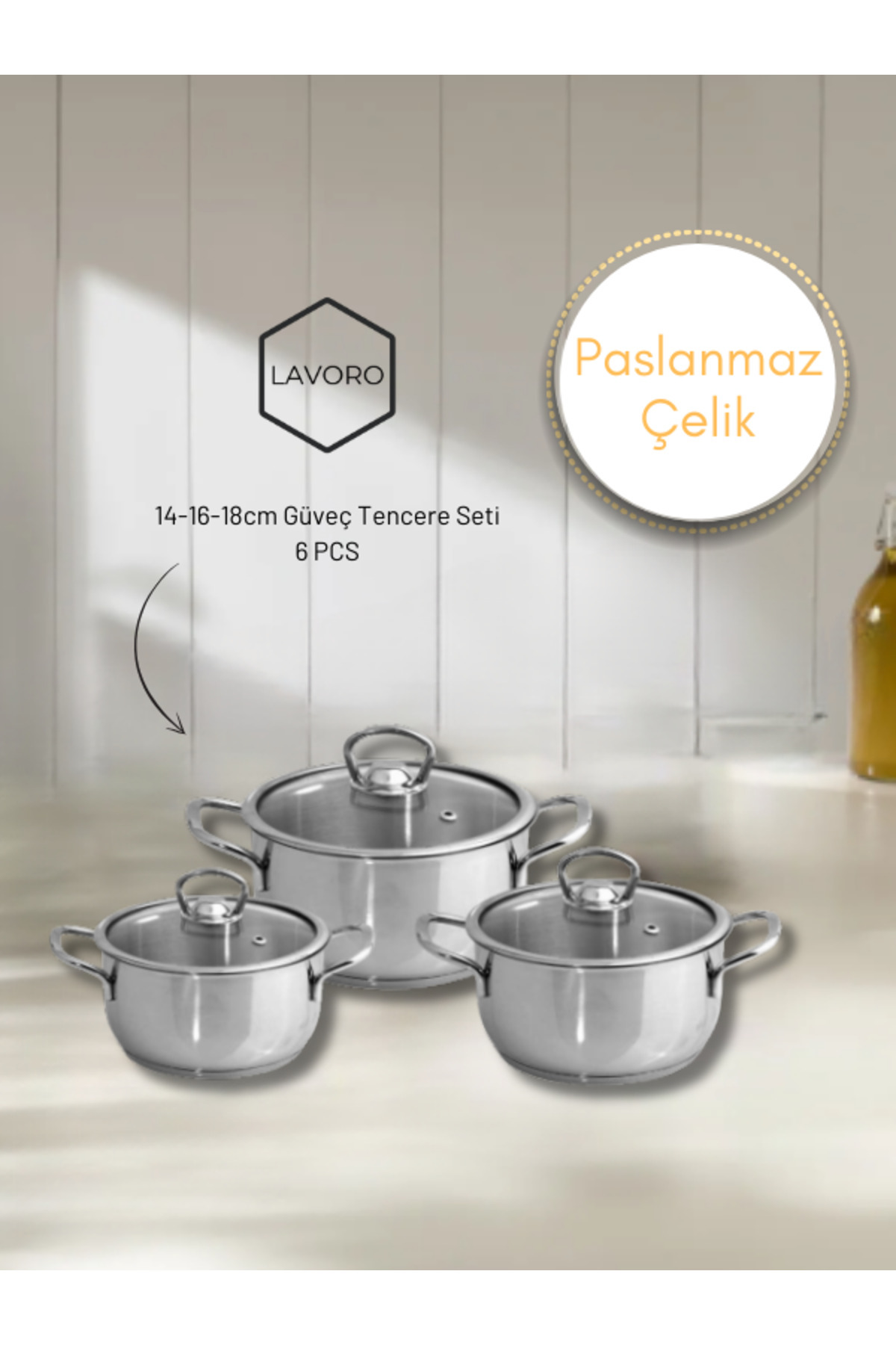 Lavoro 3'lü Çelik Güveç Tencere Seti 14-16-18