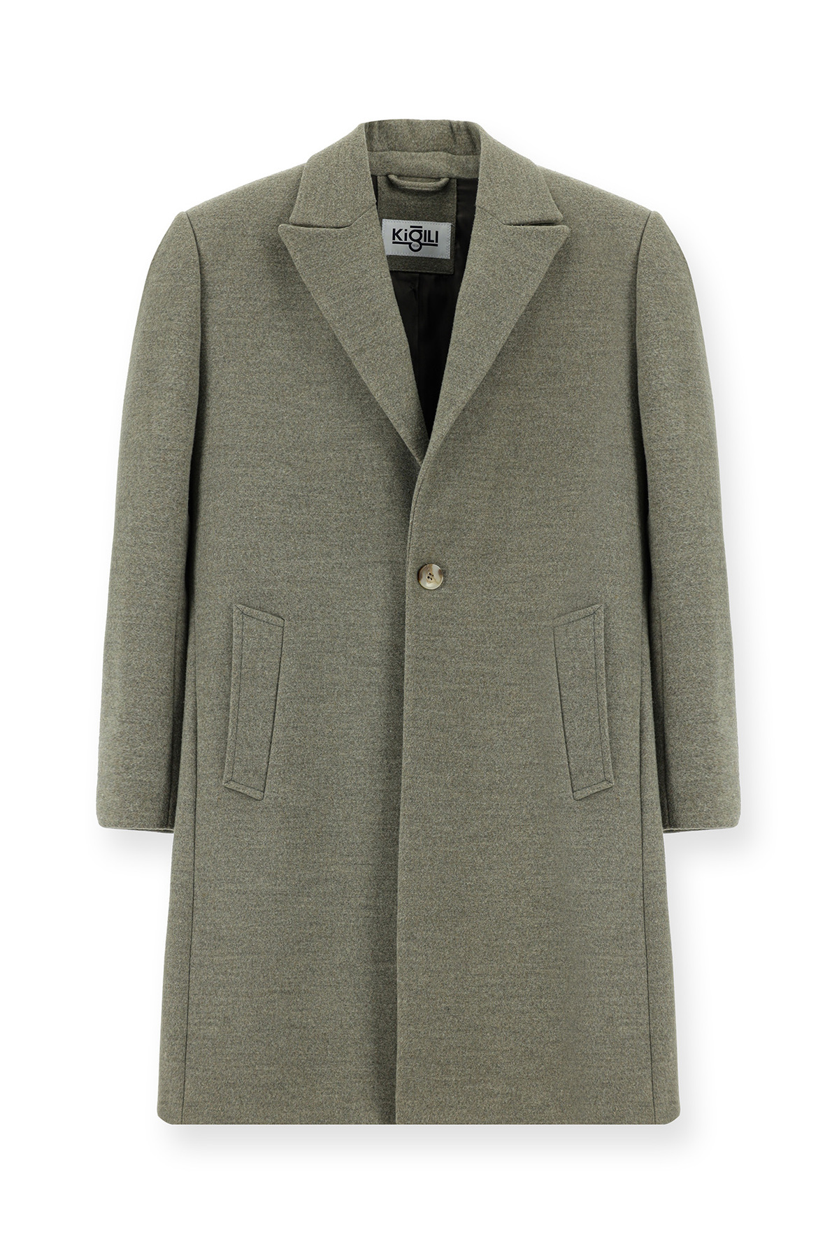 Kiğılı  Sivri Yaka Oversize Ekstra Rahat Kesim Cepli Düğmeli Klasik Palto - Görsel 3