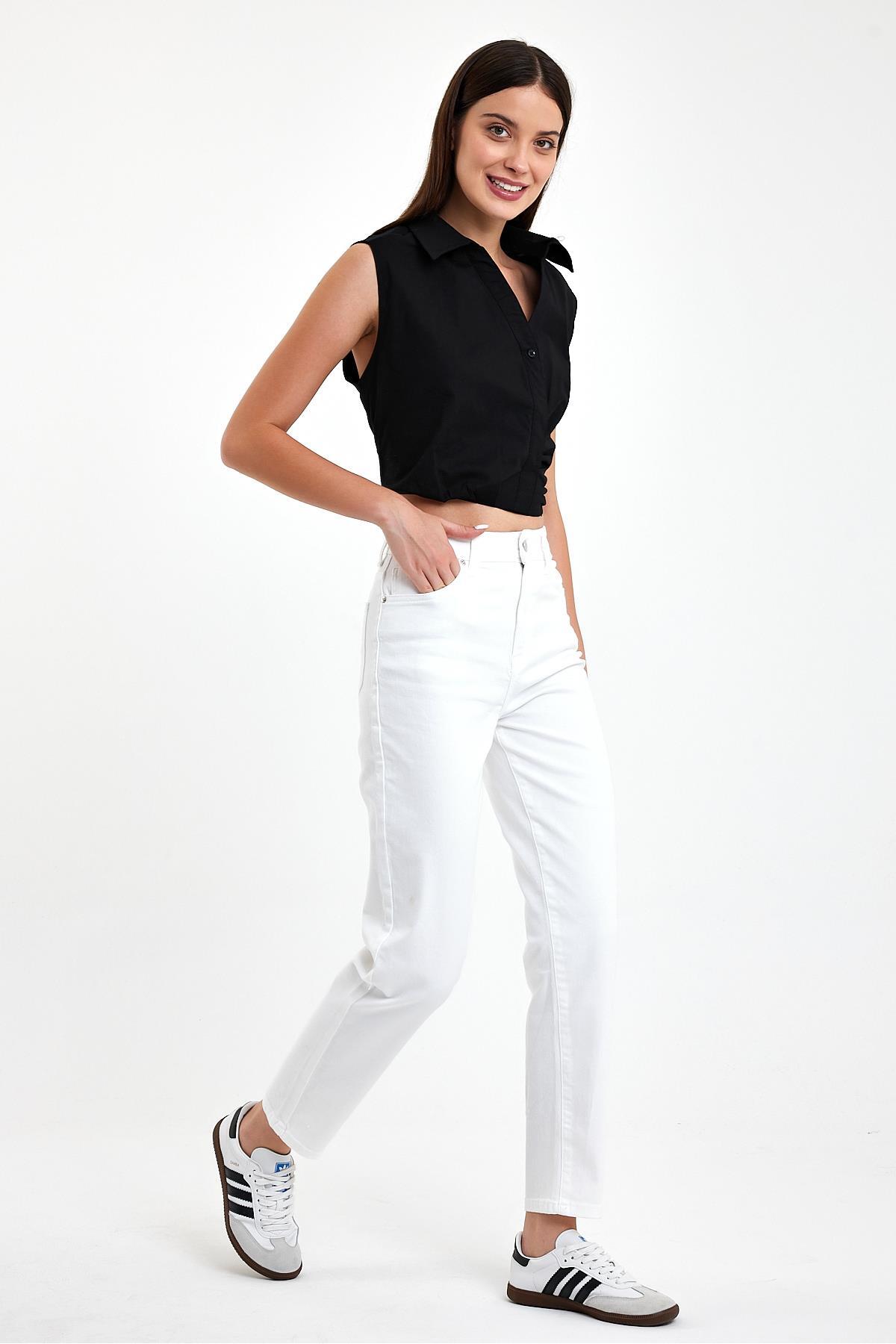 VENA  Kadın Maria Renkli Slim Mom Jean Pantolon - Beyaz - Görsel 2