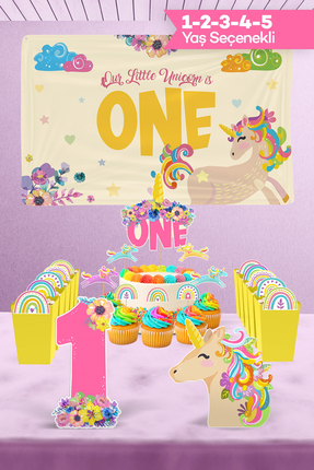 Hey Parti Unicorn Doğum Günü Süsü Seti (1 Yaş, 2 Yaş, 3 Yaş, 4 Yaş, 5 Yaş Kon...