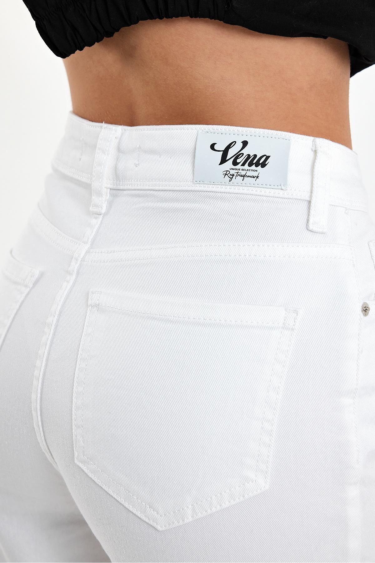 VENA  Kadın Maria Renkli Slim Mom Jean Pantolon - Beyaz - Görsel 4