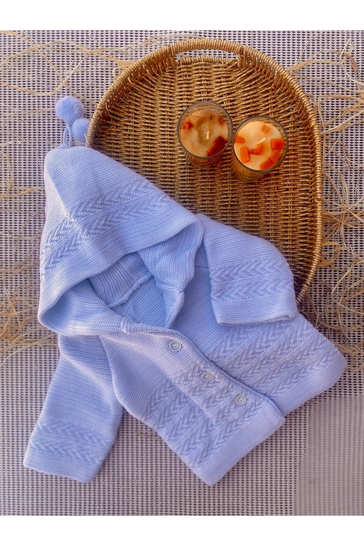 tinitins Kapüşonlu Çift Katlı Triko Kız - Erkek Bebek Hırka fotoğrafı 2 (önizleme)