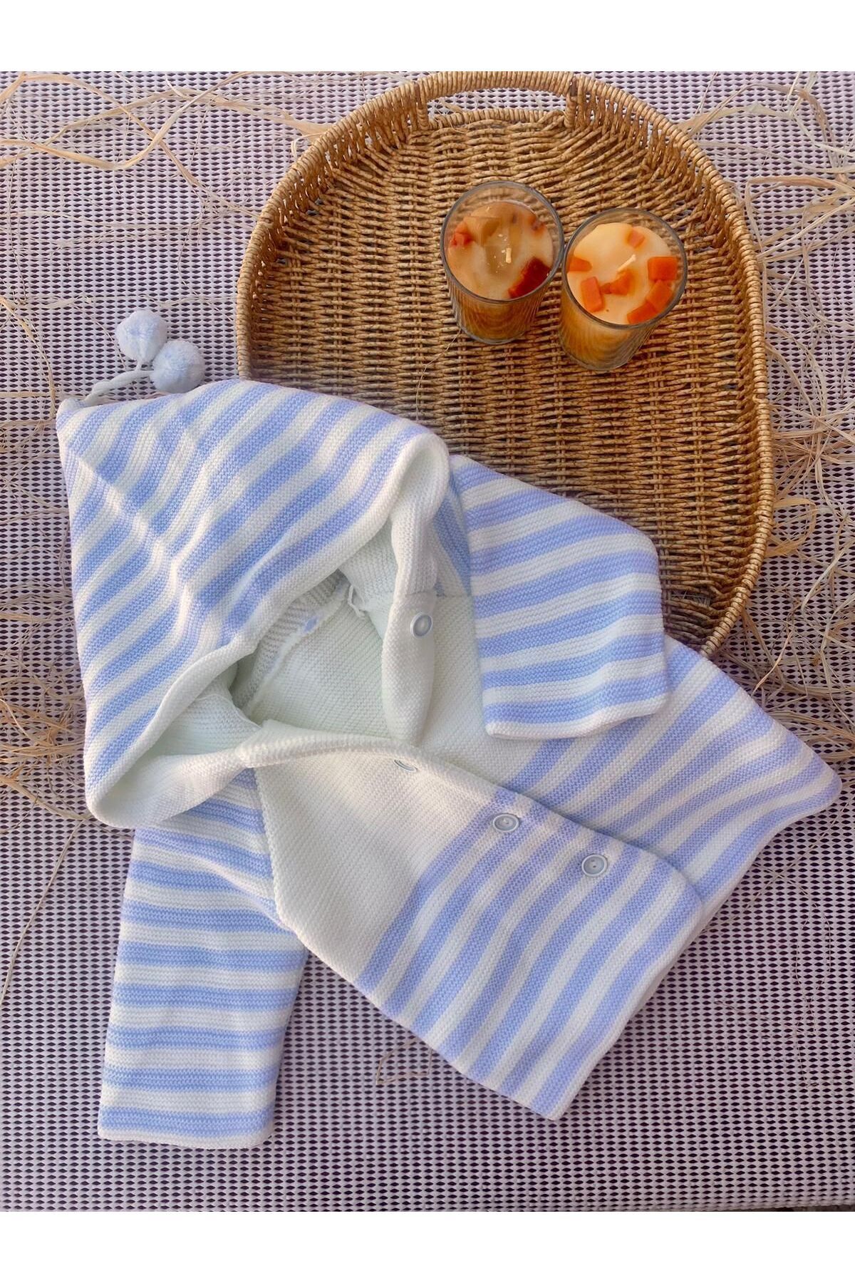 tinitins Kapüşonlu Çift Katlı Triko Kız - Erkek Bebek Hırka fotoğrafı 2 (önizleme)