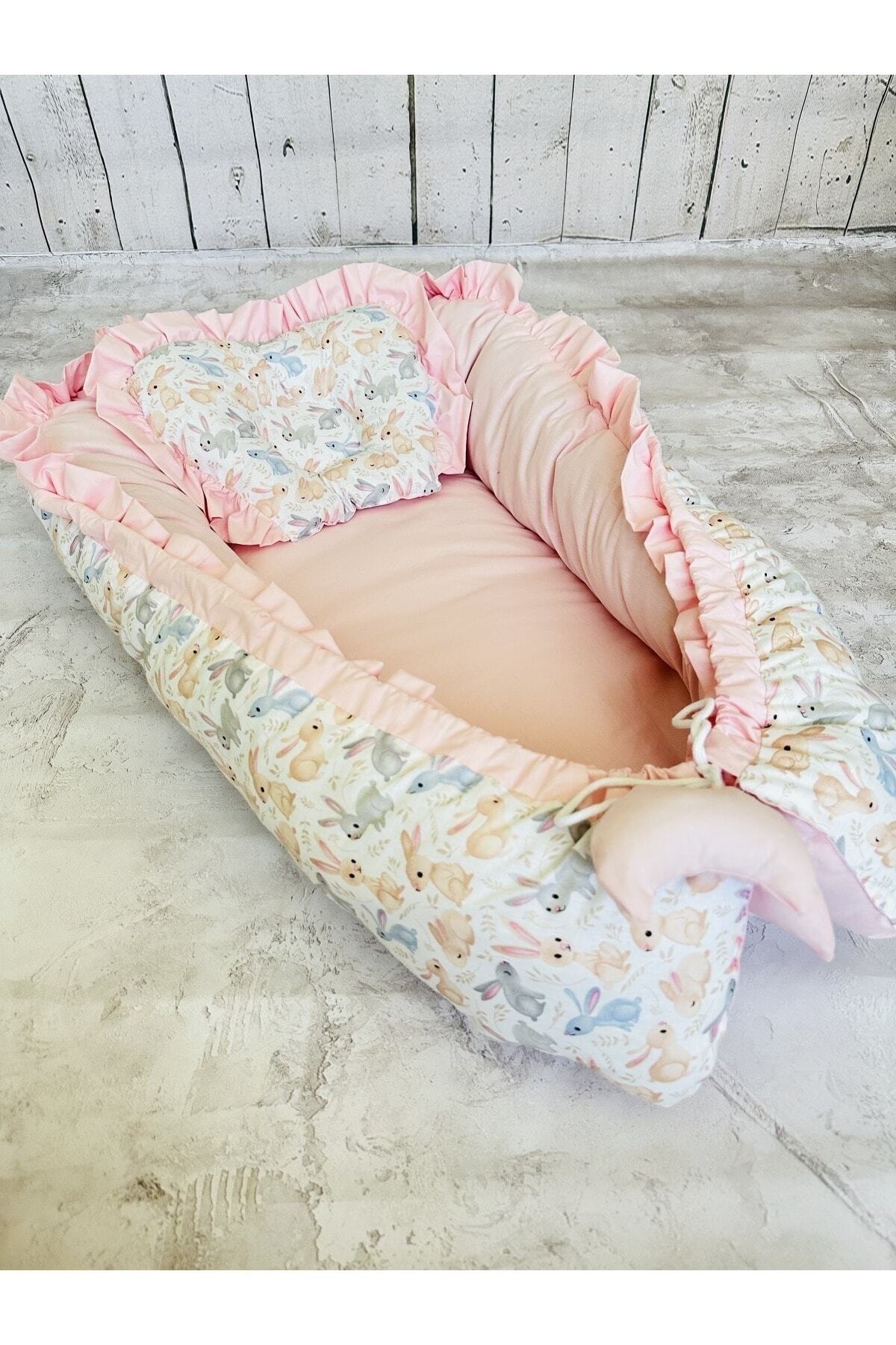 JUNİPERUS Baby Nest Tavşanlar Fırfırlı Ortopedik Çift Taraflı Bebek Yatağı Anne Yanı Bebek Yatağı fotoğrafı 4 (önizleme)