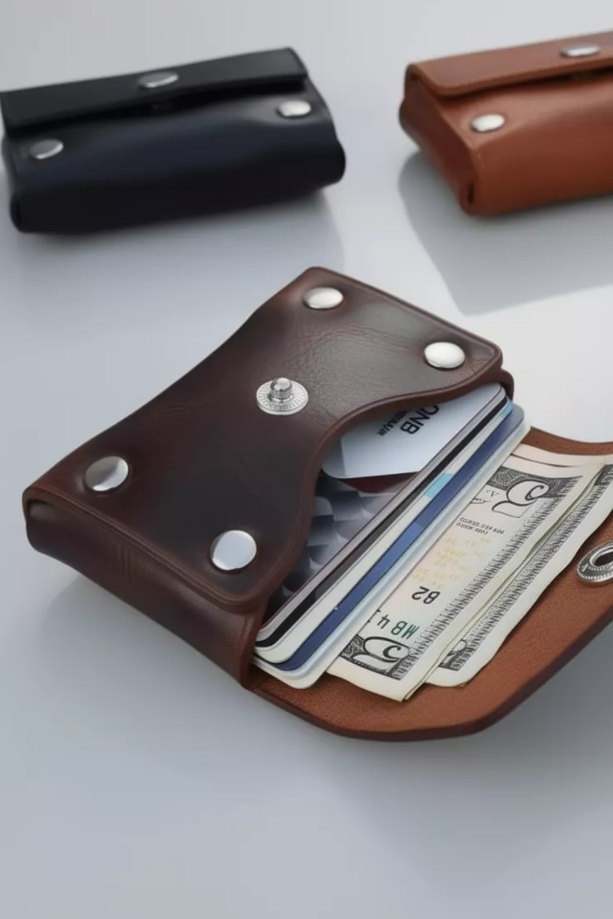 luvo  Gerçek Deri El Yapımı Hakiki Deri Kartlık Minimalist Premium Kadife Hakiki Deri Kompakt Kartlık - Görsel 5