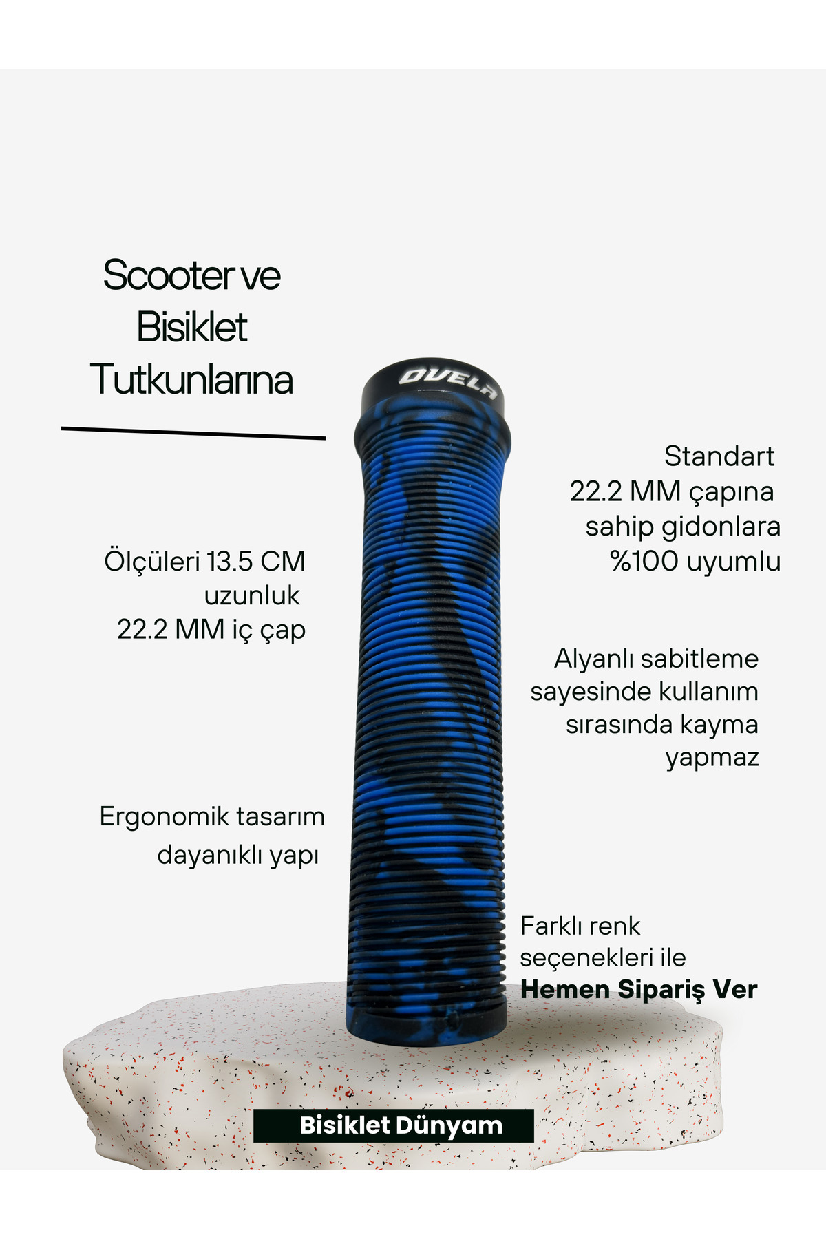 ovela Alyanlı Desenli Elcik 135MM/13.5CM Scooter & Bisiklet Uyumlu Mavi/Siyah