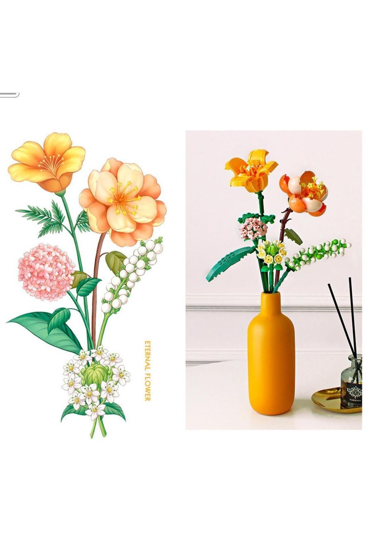 مجموعه ساختنی Sunman1658 گل‌های جاودانه: دسته‌گل پرتقالی ۴۵۶ تکه (قطعات مینیاتوری)