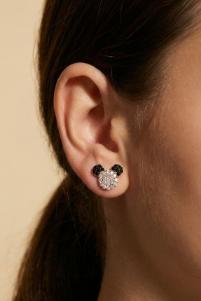 Parmas Design Kız Çocuk Siyah Mickey Mouse Gümüş Küpe