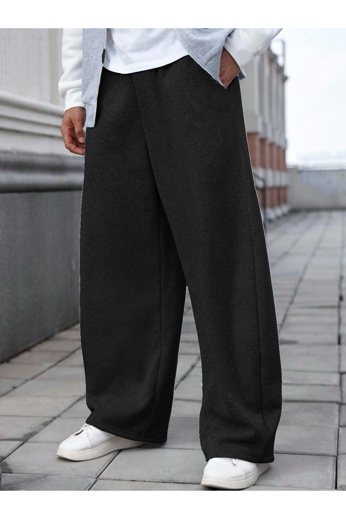 BSBSPOR Büyük Beden Baggy Bol Tarz Lastikli&Düz Paça Eşofman Altı Erkek / Kadın Gri-Siyah-Füme Şardonlu