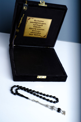 TESBİHEFENDİ Kutulu Tesbih, Harfli Tesbih, Hediyelik Tesbih - Tam Siyah Gümüş...