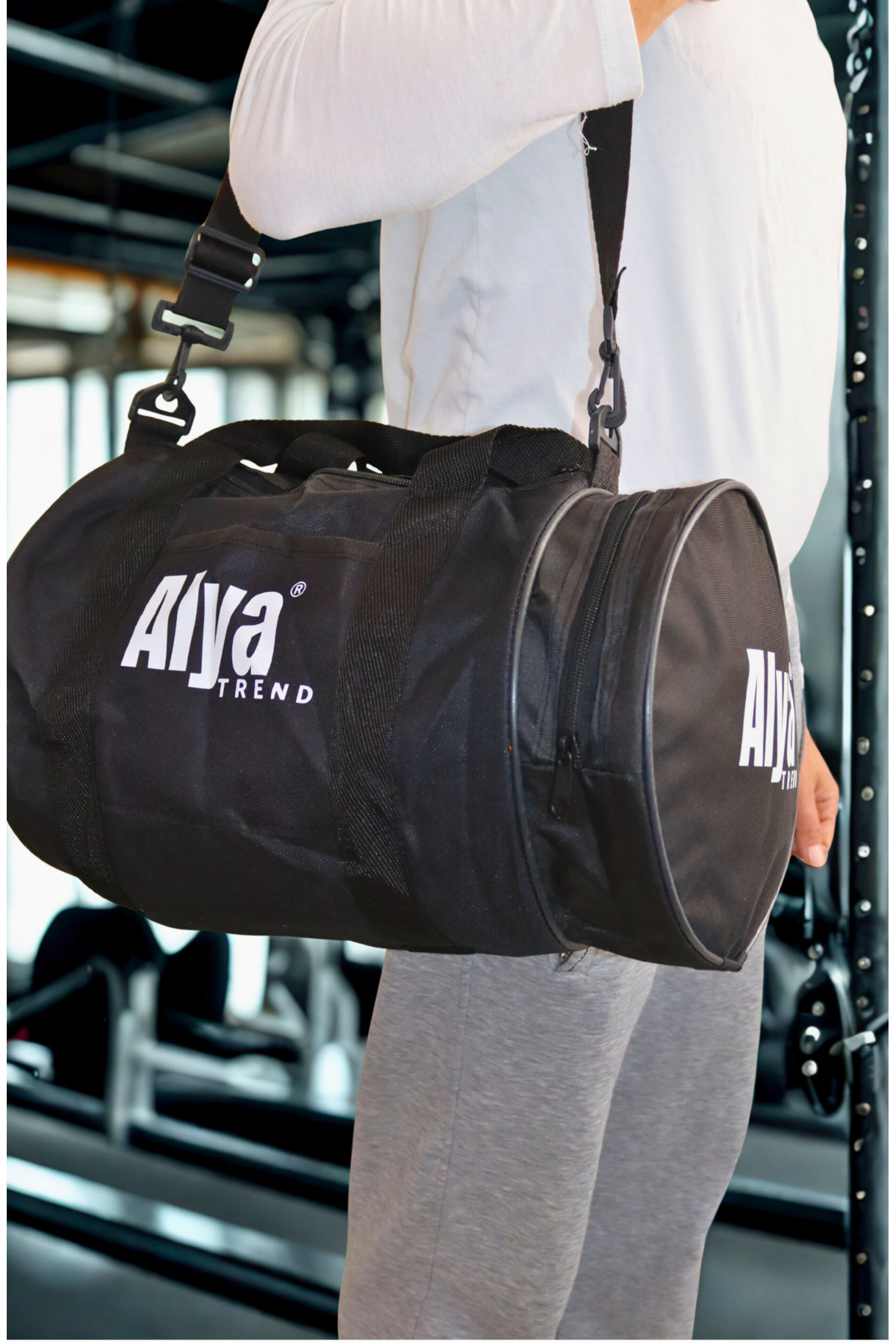Alya trend Unisex Siyah Geniş Hacimli Su Geçirmez Uzun Askılı Seyahat Gym Fitness Silindir Spor Çantası görsel 2