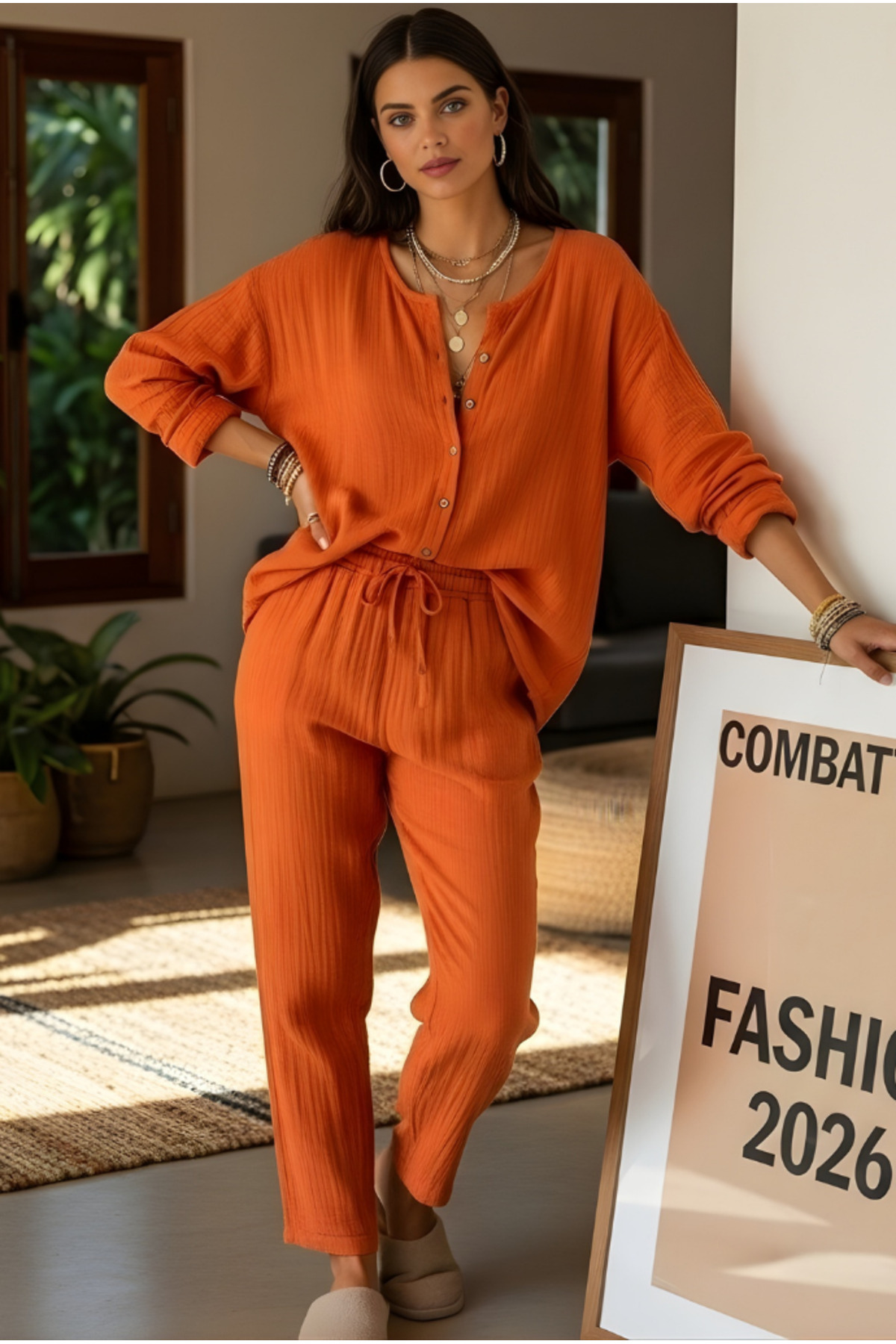 Women's Muslin Bottom Top Pajamas Set - Organic Bohemian Concept Shabby