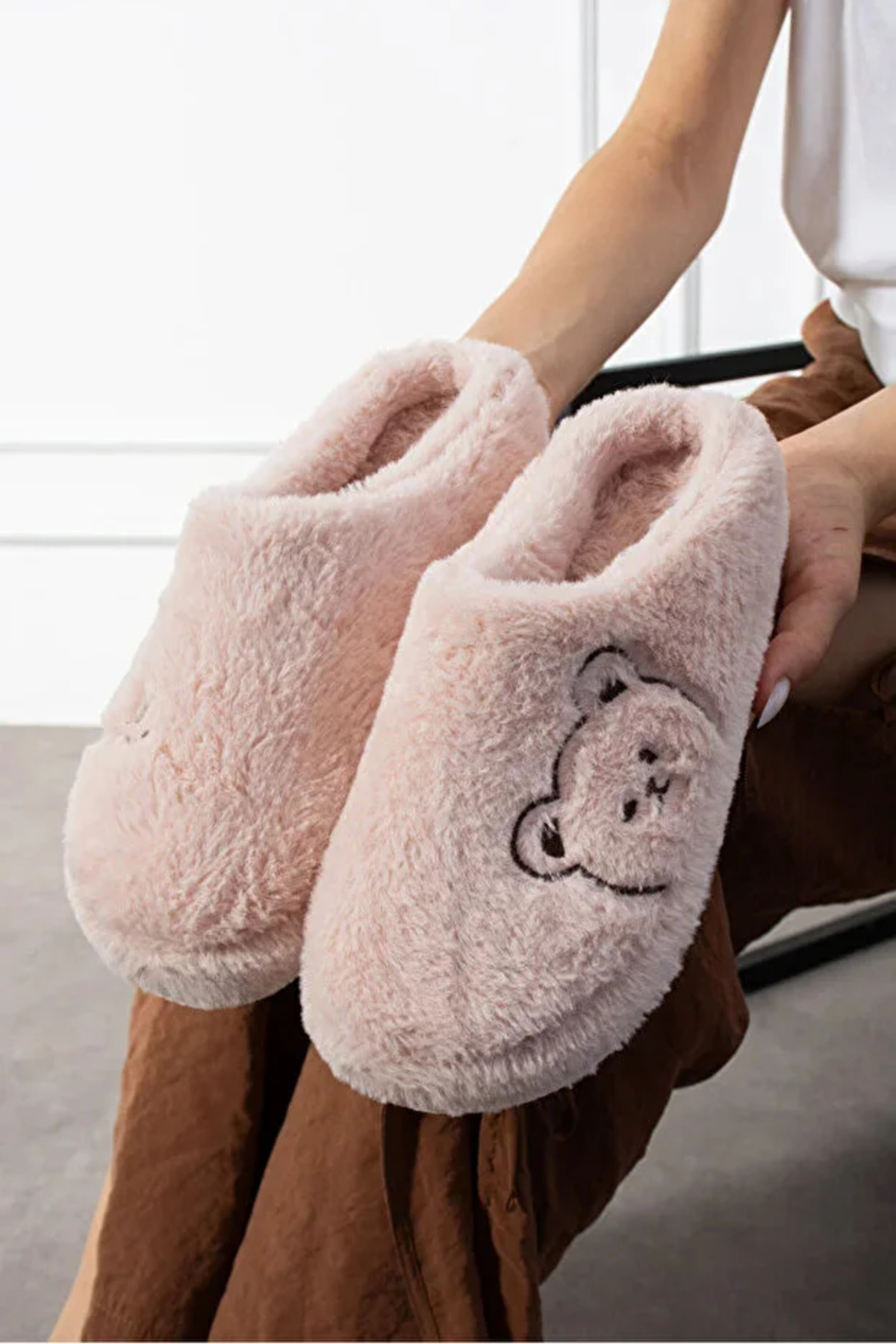 StWenn 3’lü Set Kışlık Peluş Ev Terliği Ayıcık Desenli Çeyiz Misafir Terliği Ses Yapmaz Ortopedik Taban görsel 7
