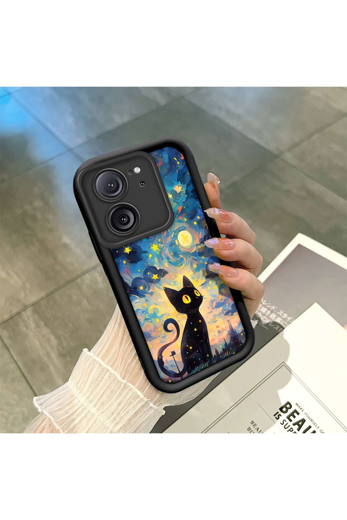 Black Silicone Cat Shock Absorbing Phone Case for Xiaomi Mi 13T Pro/Mi 13T Compatible