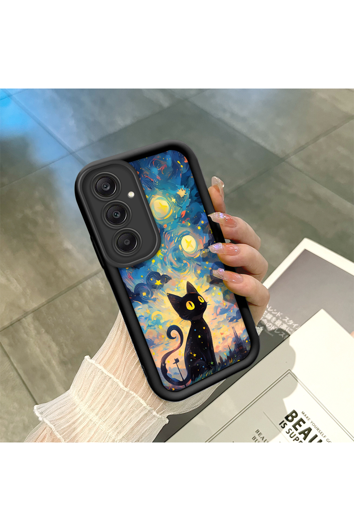 Samsung Galaxy A24 Compatible Black Silicone Cat Shock Absorbing Phone Case