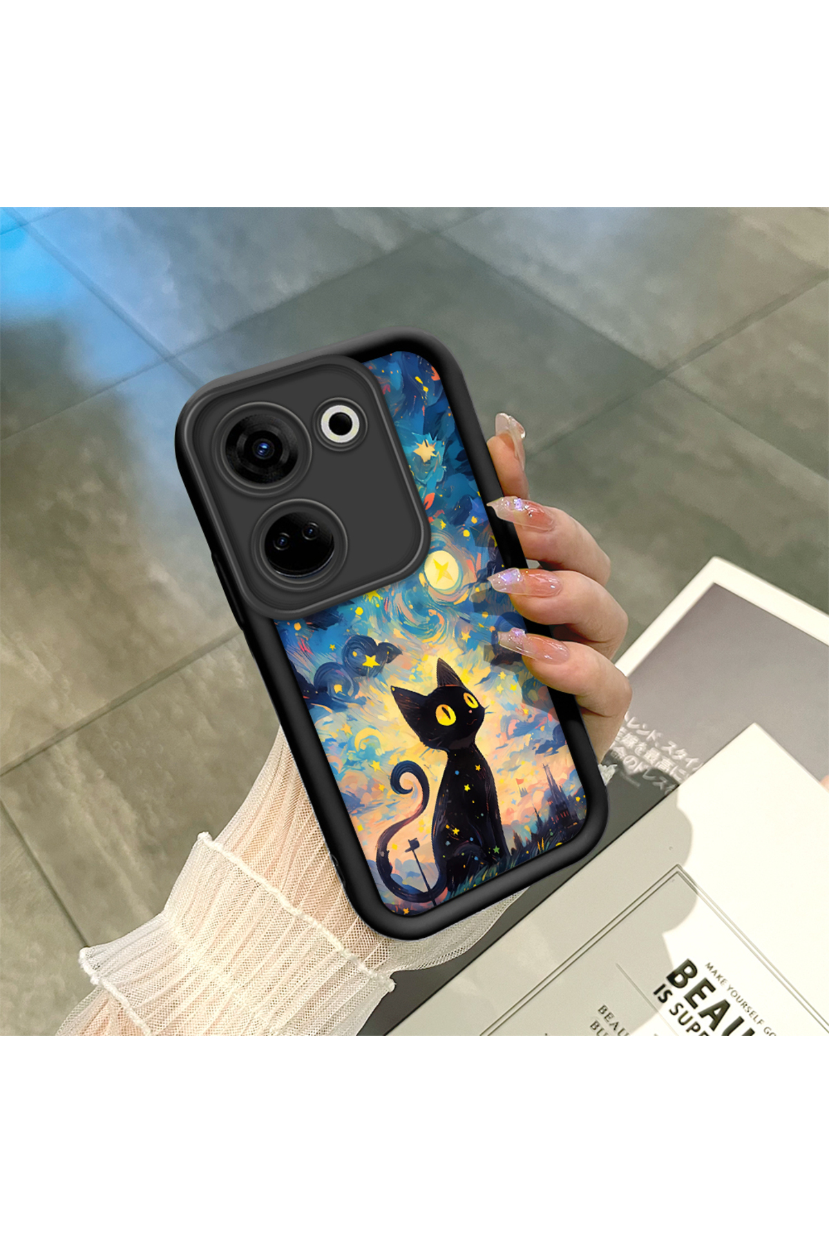 Tecno Camon 20 Pro 4G Compatible Black Silicone Cat Shock Absorbing Phone Case
