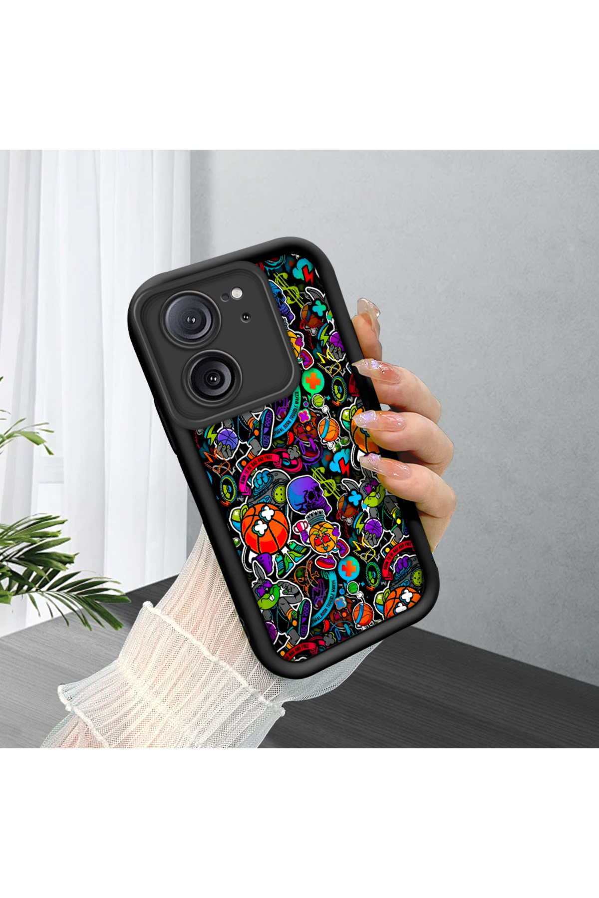 Black Silicone Graffiti Patterned Lens Protection Phone Case for Xiaomi Mi 13T Pro/Mi 13T Compatible