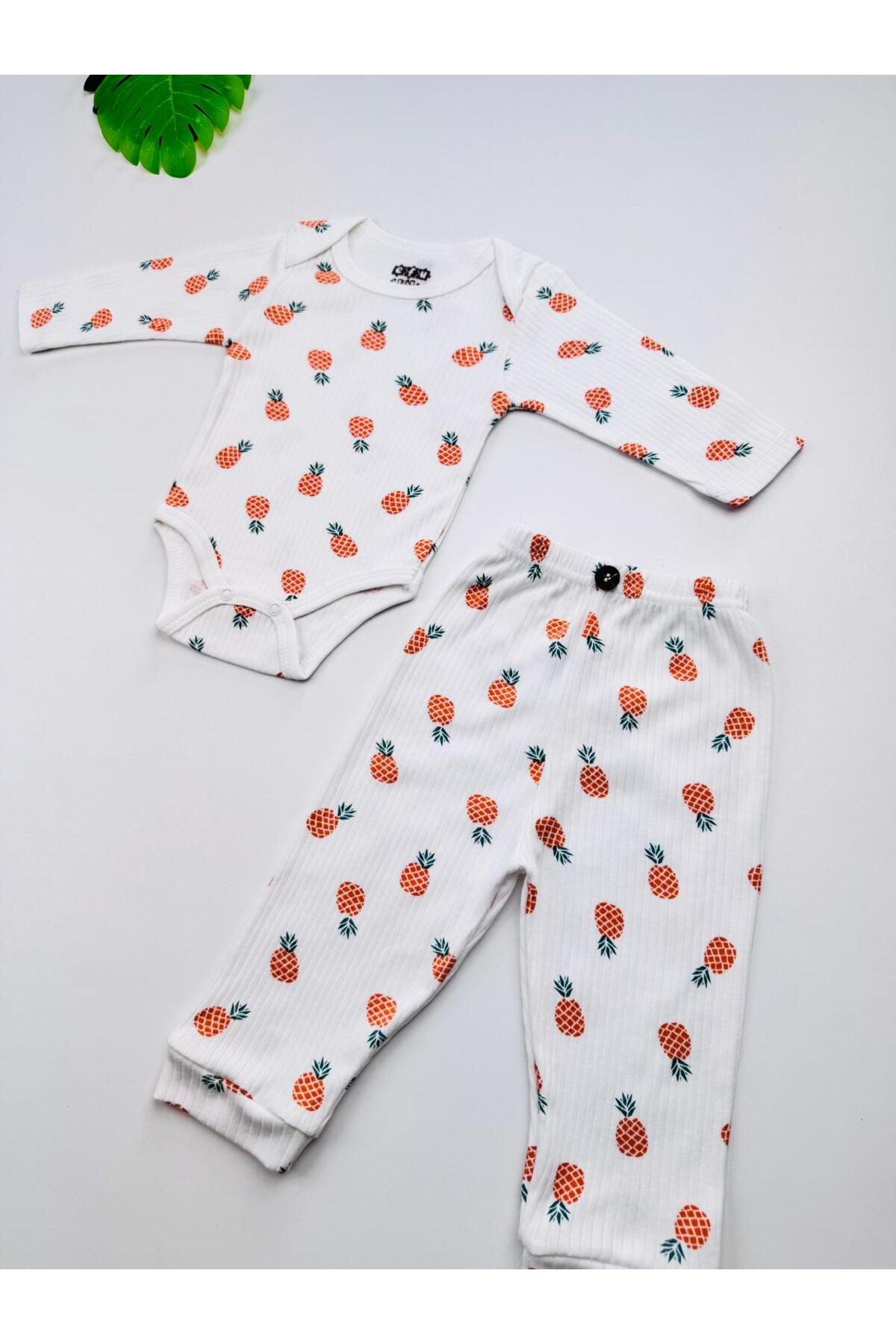 EFU BABY 2li Ananas Desenli %100 Pamuklu Unisex Bebek Body Pantolon Takım fotoğrafı 7 (önizleme)