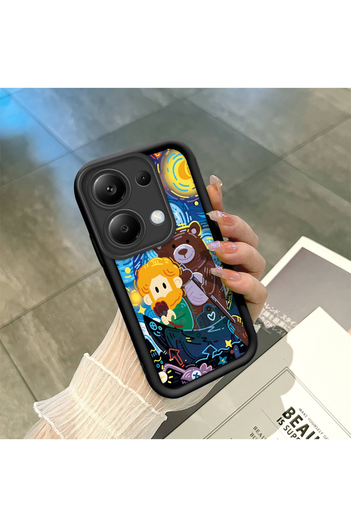 Xiaomi Redmi Note 13 Pro 4G Compatible Black Silicone Van Gogh Starry Night Pattern Anti-Slip Case