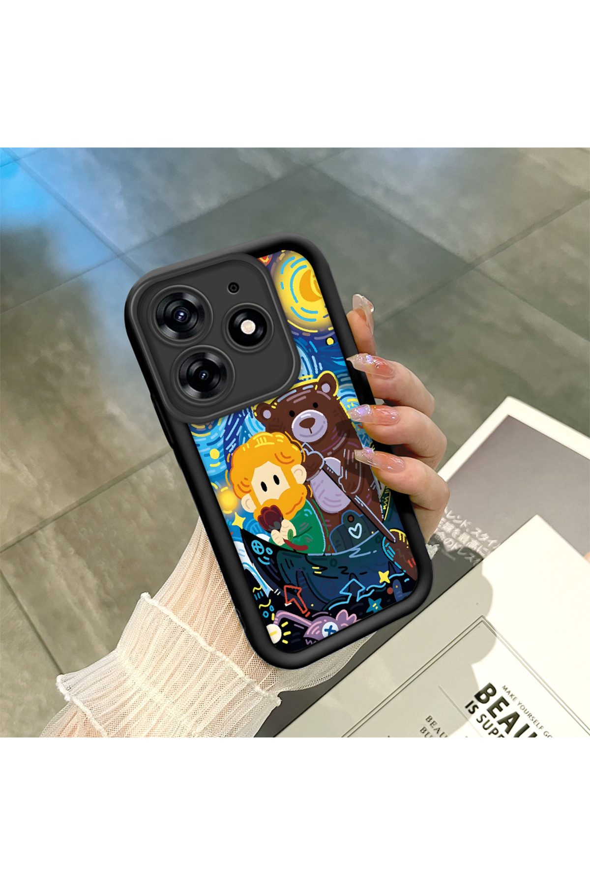 Tecno Spark 10 Pro 4G Compatible Black Silicone Van Gogh Star Night Pattern Anti-Slip Phone Case
