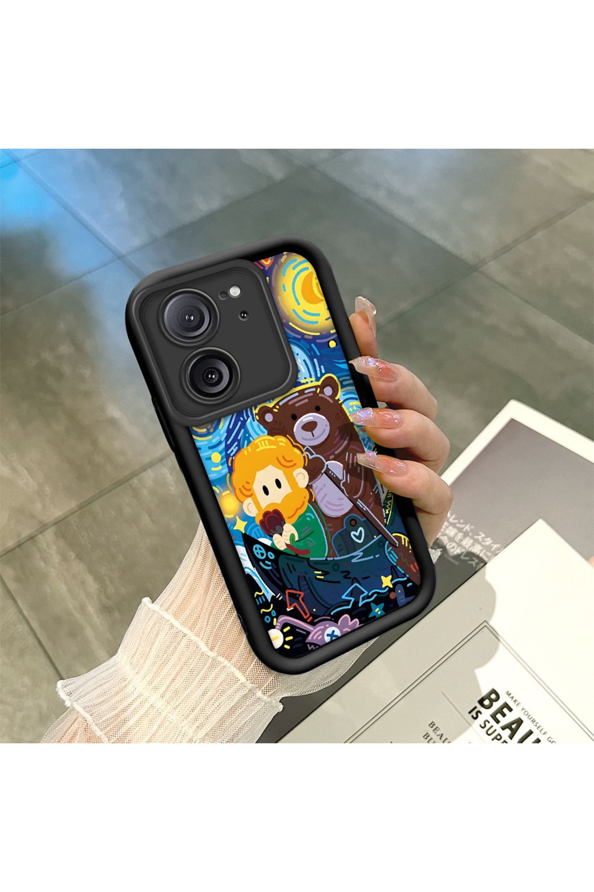 Xiaomi Mi 13T Pro/Mi 13T Compatible Black Silicone Van Gogh Star Night Pattern Anti-Slip Phone Case