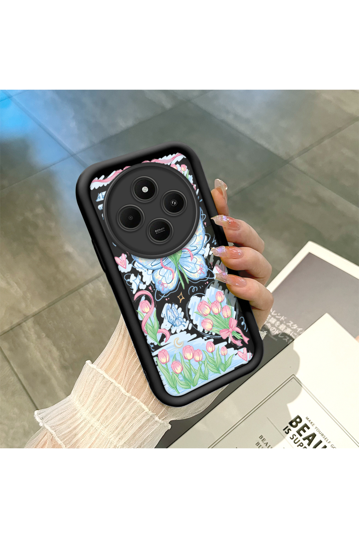 Black Silicone Zambaq and Butterfly Patterned Elegant Styles Phone Case Compatible with Xiaomi Redmi 14c