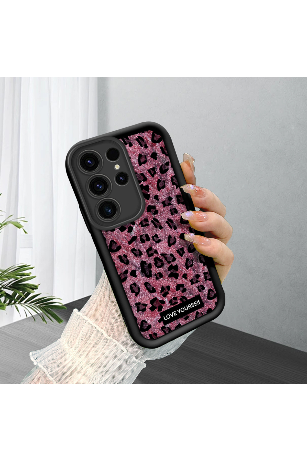 Samsung Galaxy S23 Ultra Compatible Black High Quality Silicone Leopard Pattern Kitty Pouch