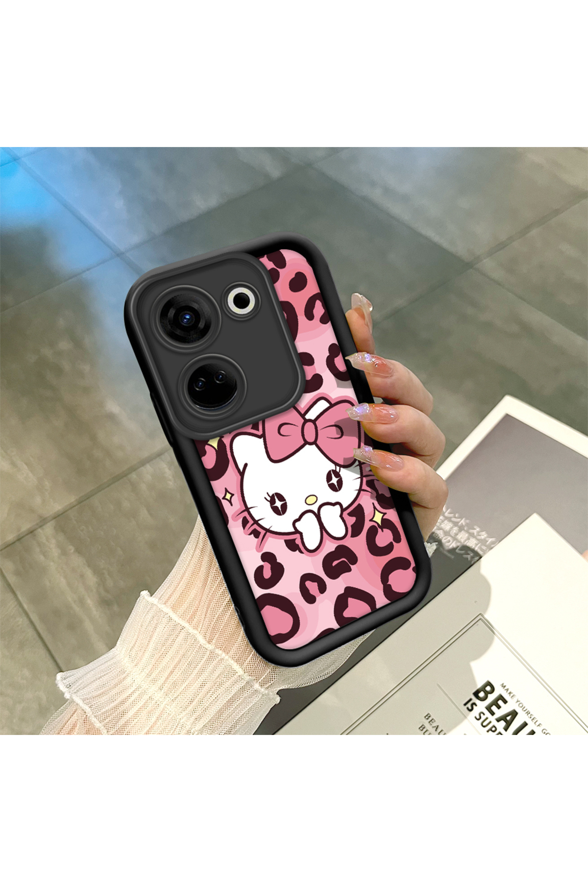 Tecno Camon 20 Pro 4G Compatible Black High Quality Silicone Leopard Pattern Kitty Pouch