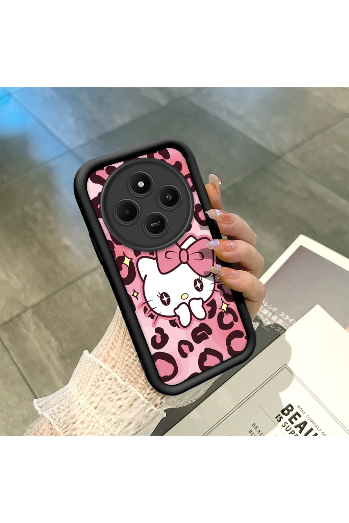 Redmi 14c Compatible Black High Quality Silicone Leopard Pattern Kitty Phone Case