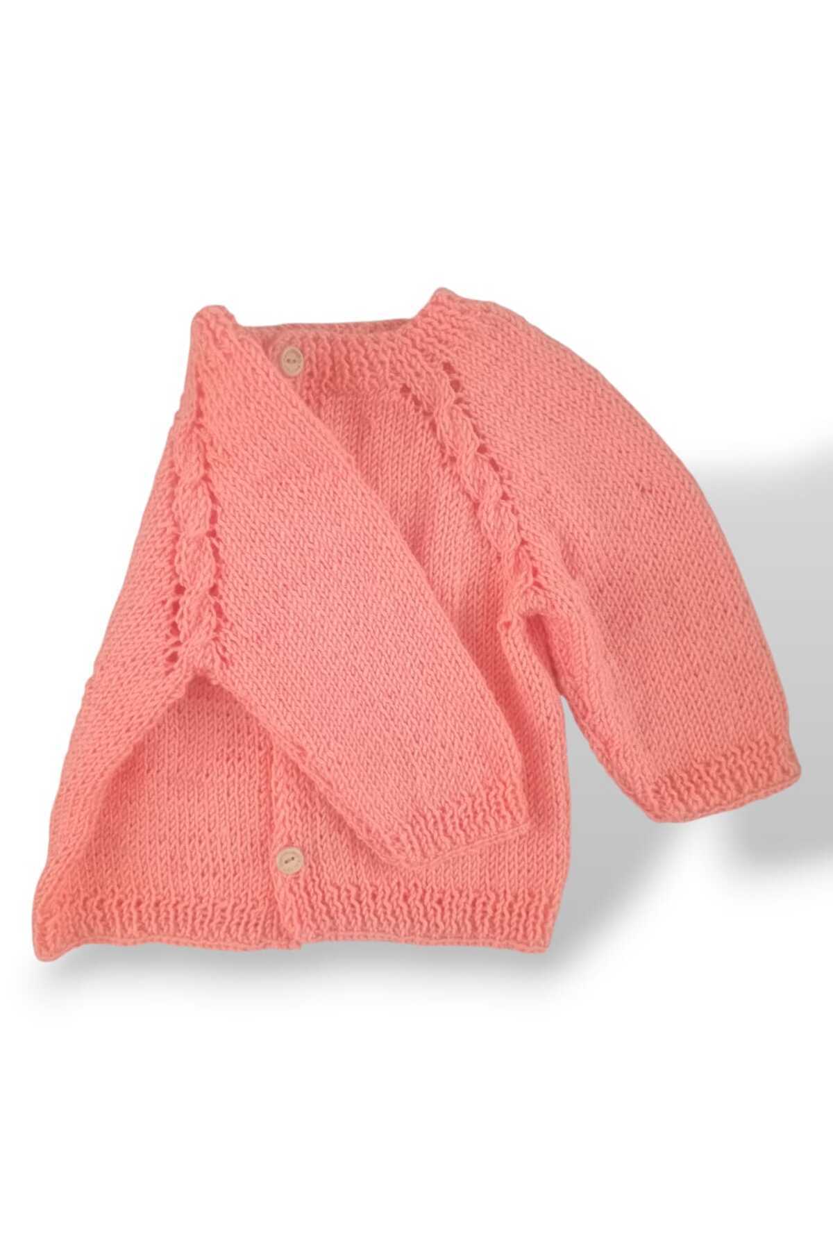 Tokuşka 1-2 Yaş Örme Somon Rengi Kız Bebek Hırkası fotoğrafı 7 (önizleme)