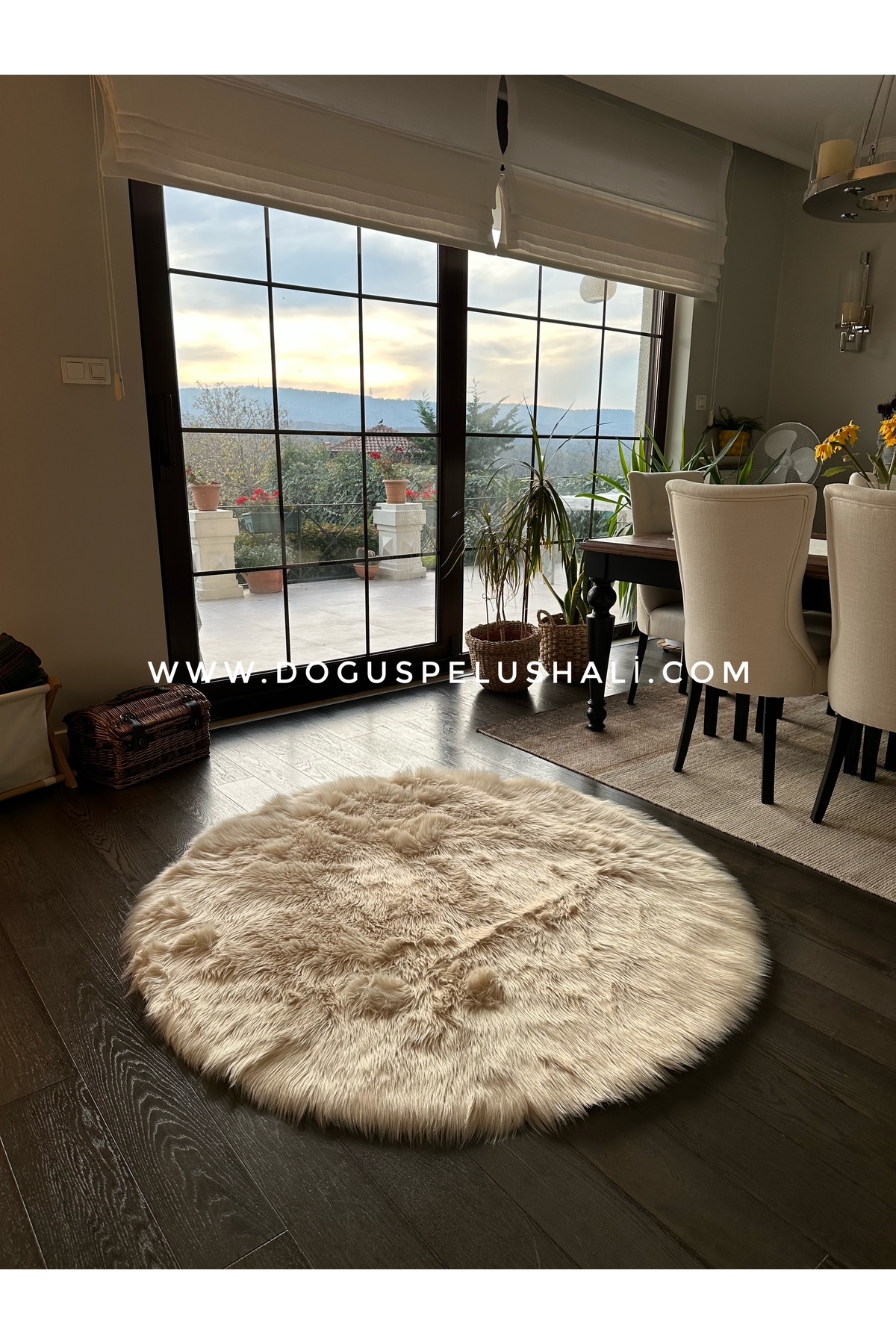 A Post Beige Soft Textured Plush Rug Round