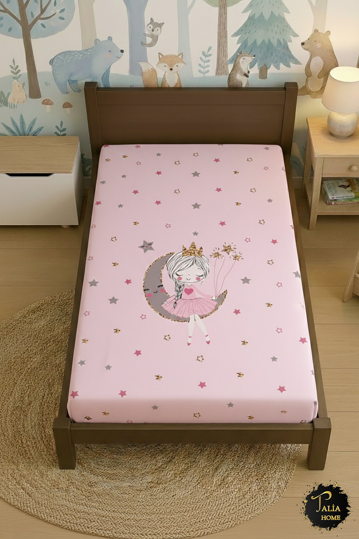 Girl Sitting on the Pink Moon Fitted SHEET 100x200cm TLC-280