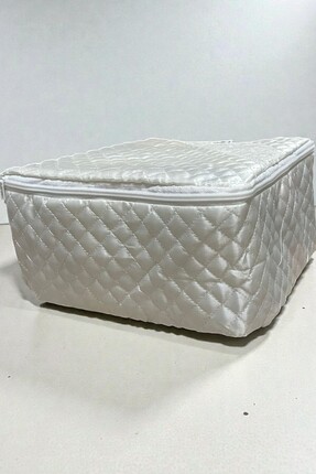 Vijdan Life Hediyelik Çeyizlik Saten Güpürlü Fermuarlı Hurç Bohça – Ekru Renk...