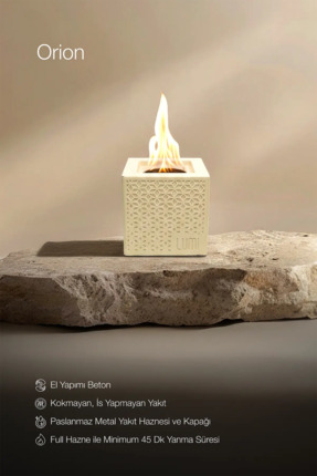 lumi atelier Lumi Orion No:1 – Masaüstü Bacasız Beton Şömine + 1 L Bioethanol...
