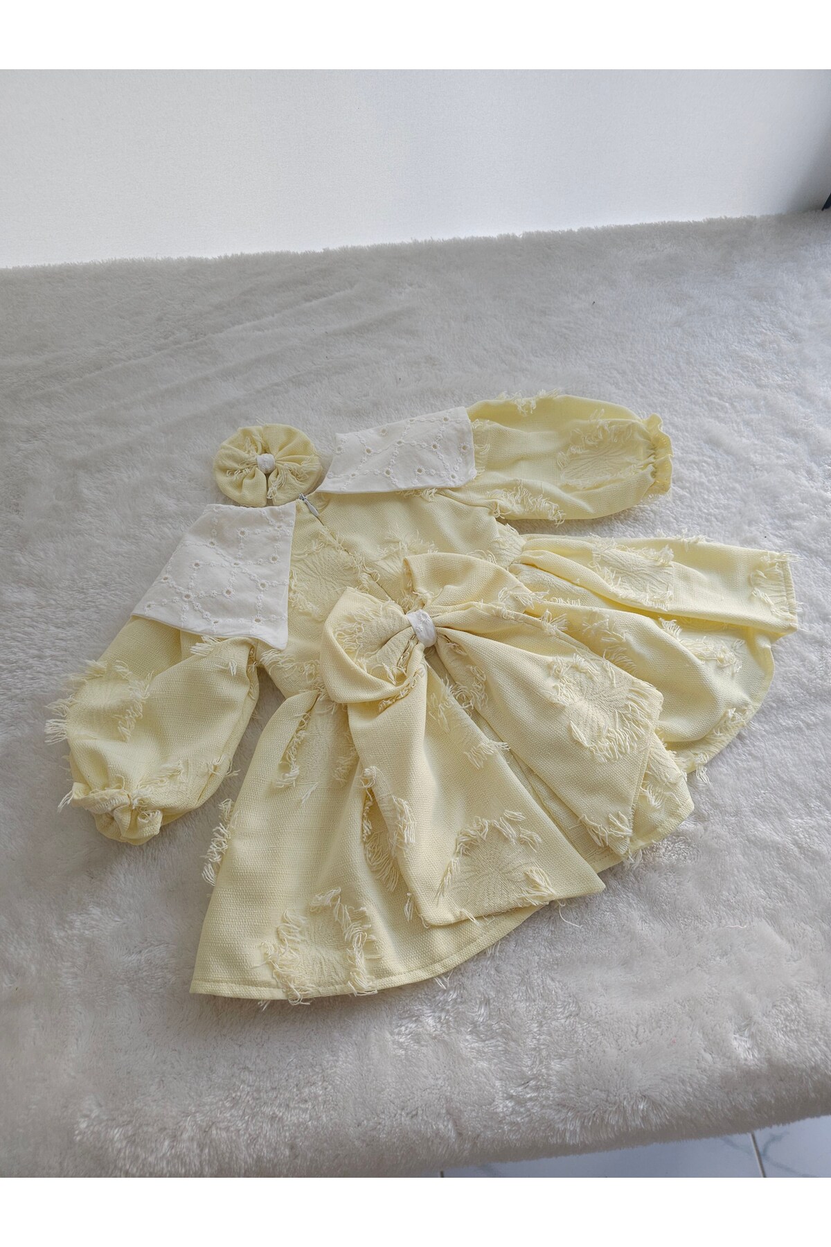 Elwirababyboutiqe limon sarısı püsküllü fisto yaka elbise fotoğrafı 3 (önizleme)