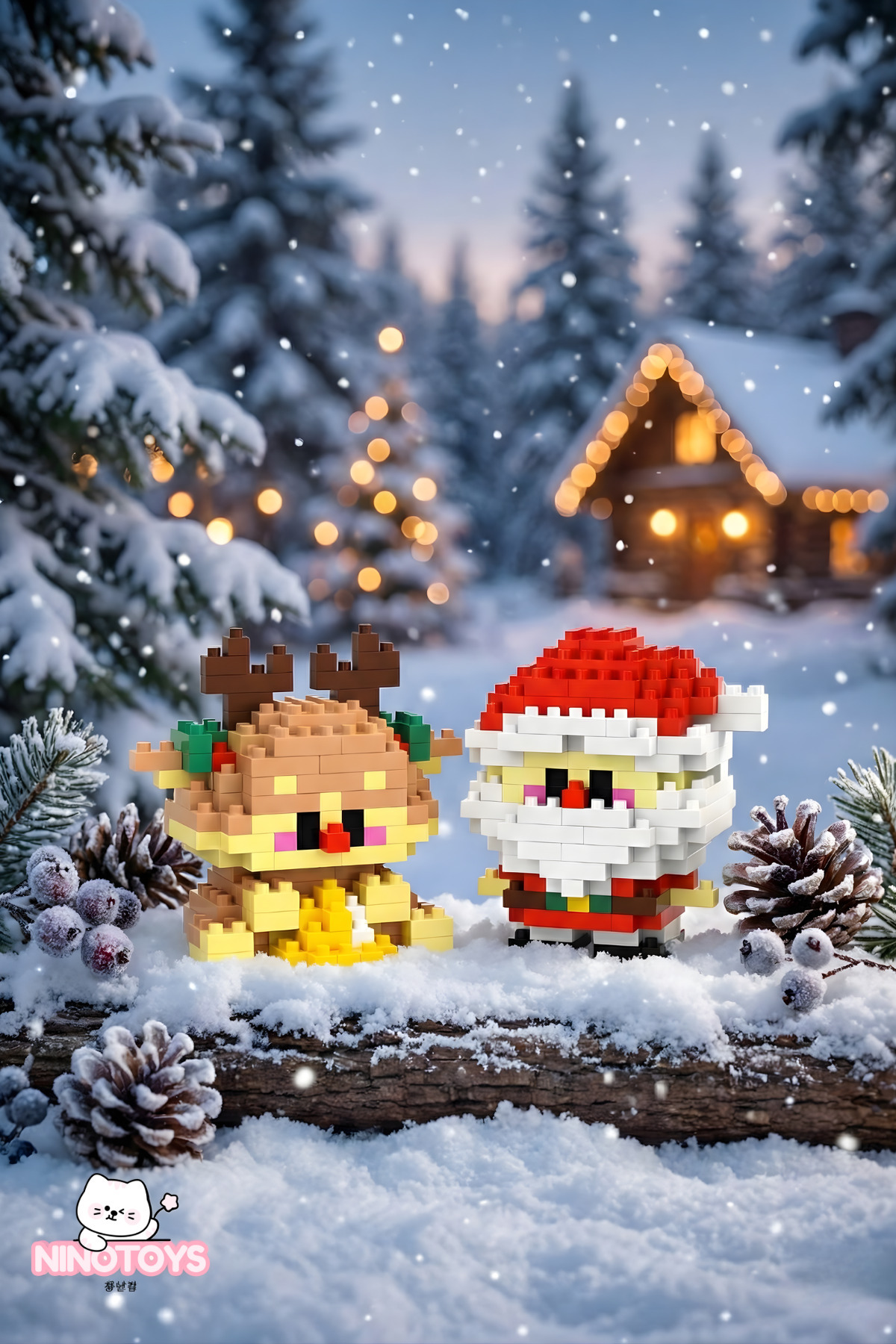 NinoToys Bricks Yılbaşı Özel Seri Mini Lego Noel Baba ve Geyik 2'li Set