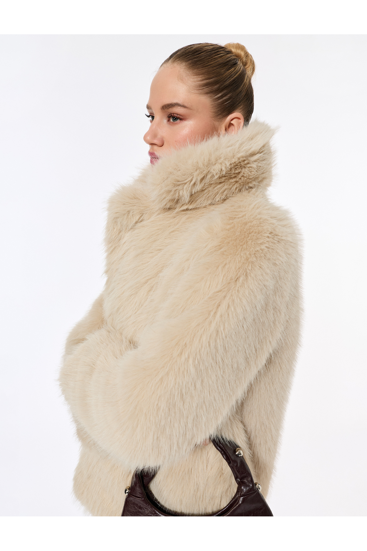 Koton  Suni Kürk Kaban Kruvaze Uzun Kollu - Görsel 6