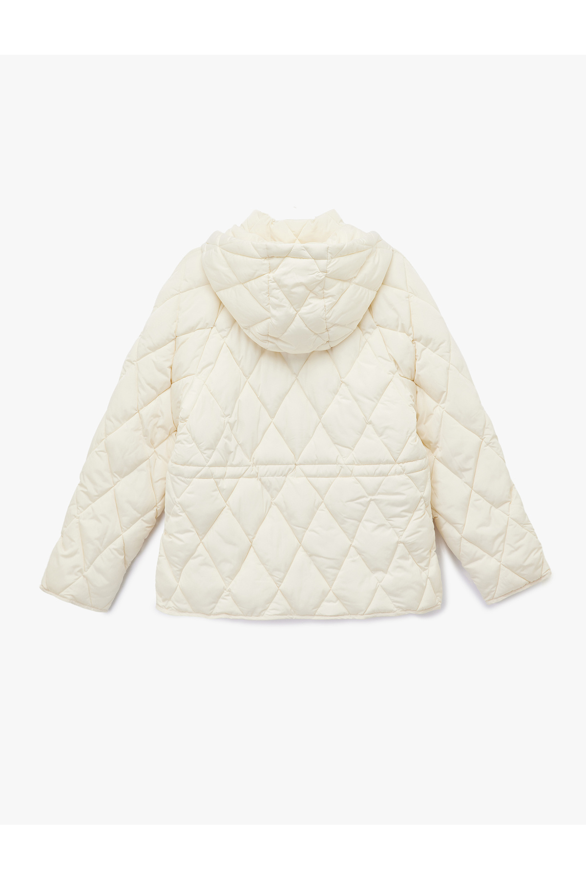 Koton  Beli Bağcıklı Uzun Kollu Cepli Su İtici Kapüşonlu Ekru Kapitone Şişme Mont - Görsel 4