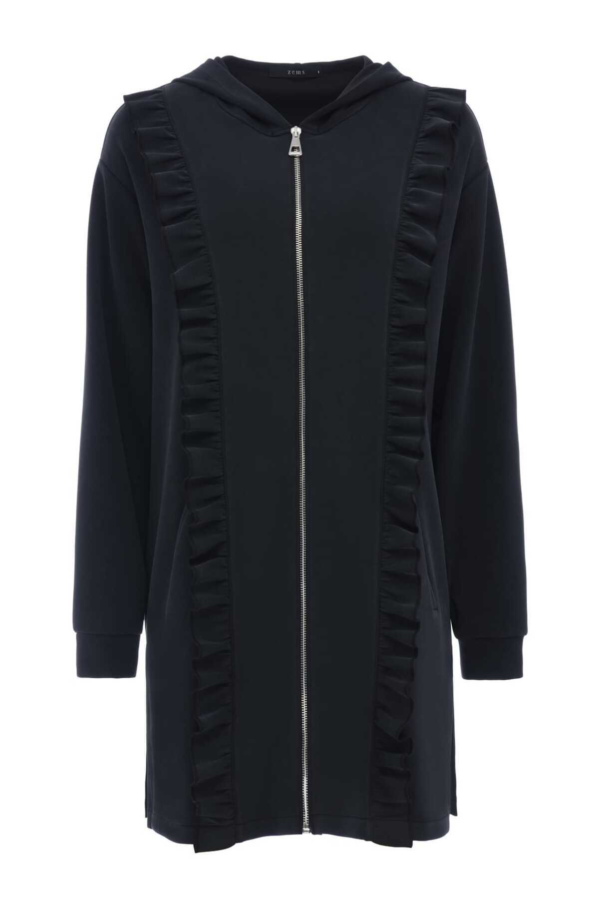 Zems Modal Fırfır Detaylı Fermuarlı Eşofman Takım