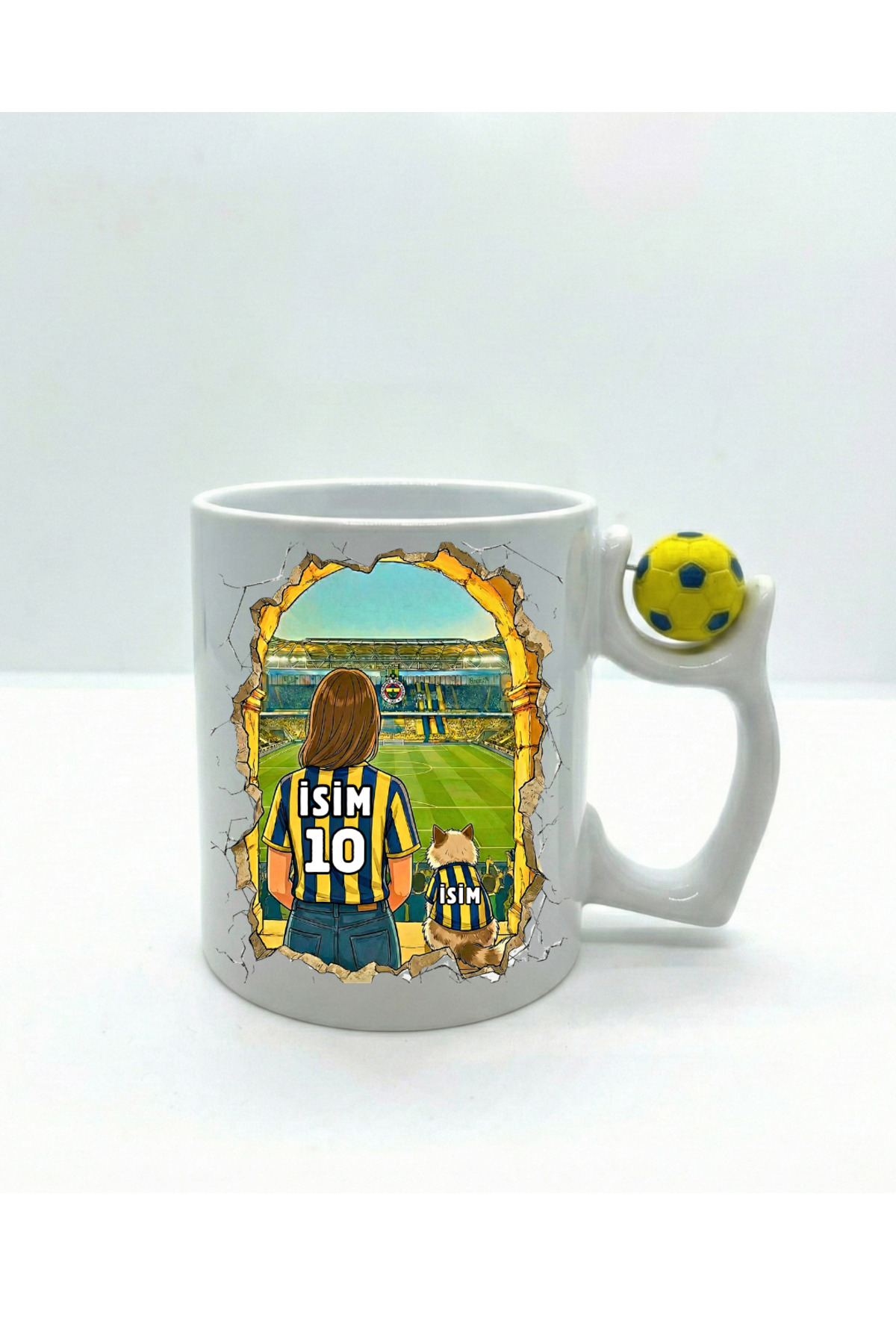 Personalized Mug with Yellow Navy Blue Cat Design Fan Mug Mug Mug