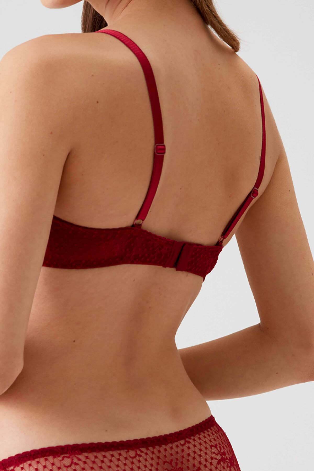 Pierre Cardin 6813 Kadın 2'li Ekonomik Paket Milan Destekli - PushUp Bordo-Siyah Dantelli Sütyen Set görsel 6
