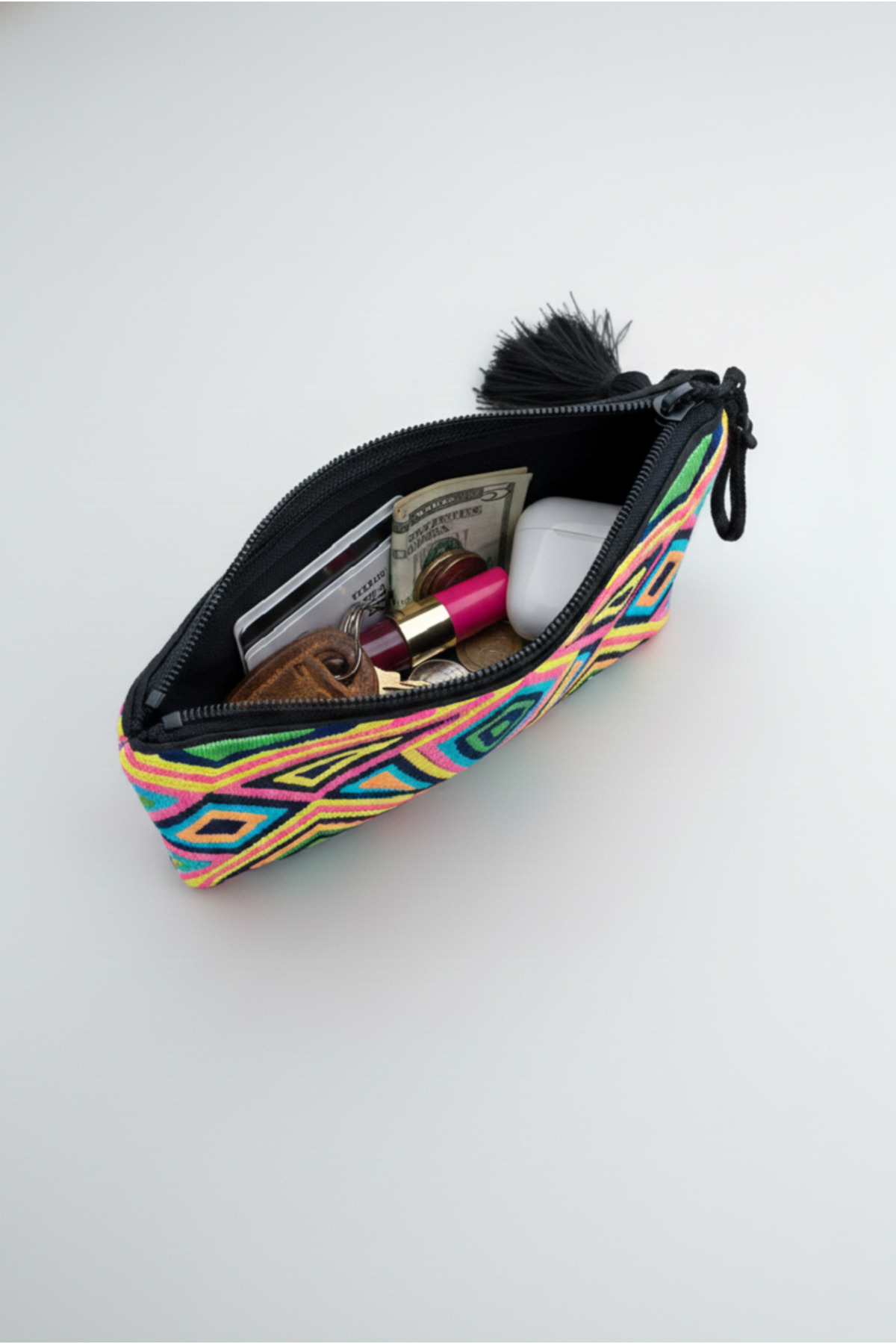 FANTASTIC  El Yapımı Renkli Otantik Tribal Desenli Mini Çanta Bozuk Para Anahtar Kartlık Cüzdan (14.5x10 cm) - Görsel 4