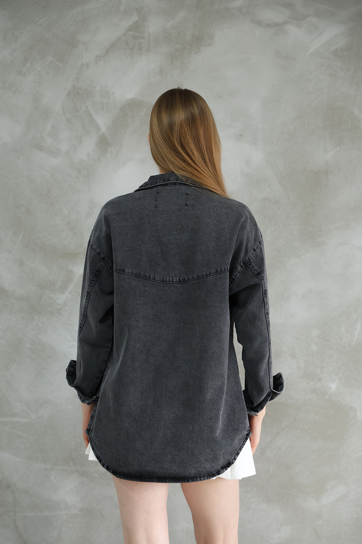 FIREVOGUE  KADIN OVERSIZE YIKAMALI DENIM CEKET - Görsel 6