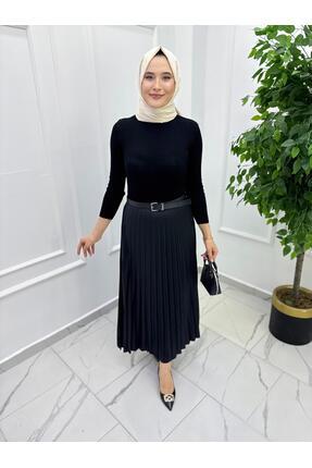 MODA 6712 PİLİSELİ DERİ GÖRÜNÜMLÜ ETEK SİYAH