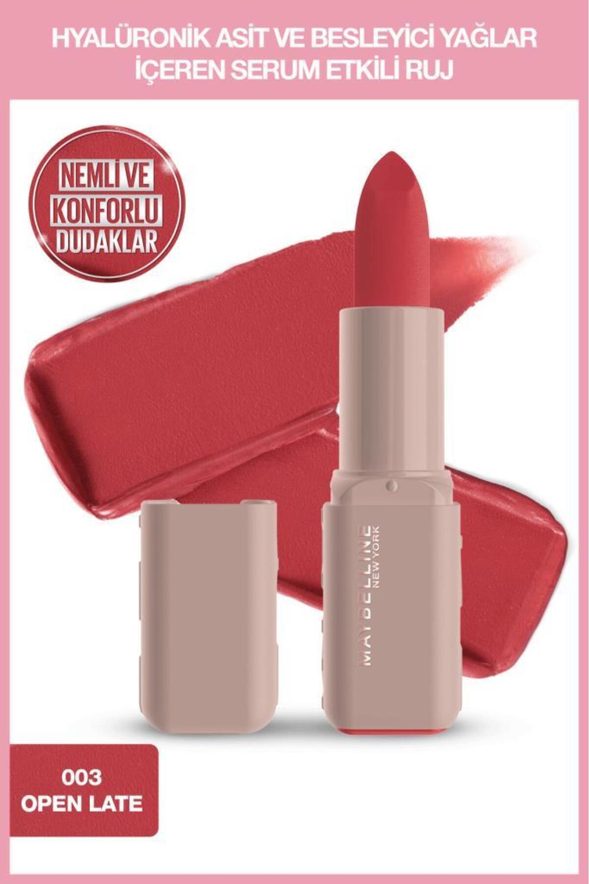 Maybelline New York Serum Etkili Hyalüronik Asit ve Besleyici Yağ İçeren Ruj - 003 Open Late