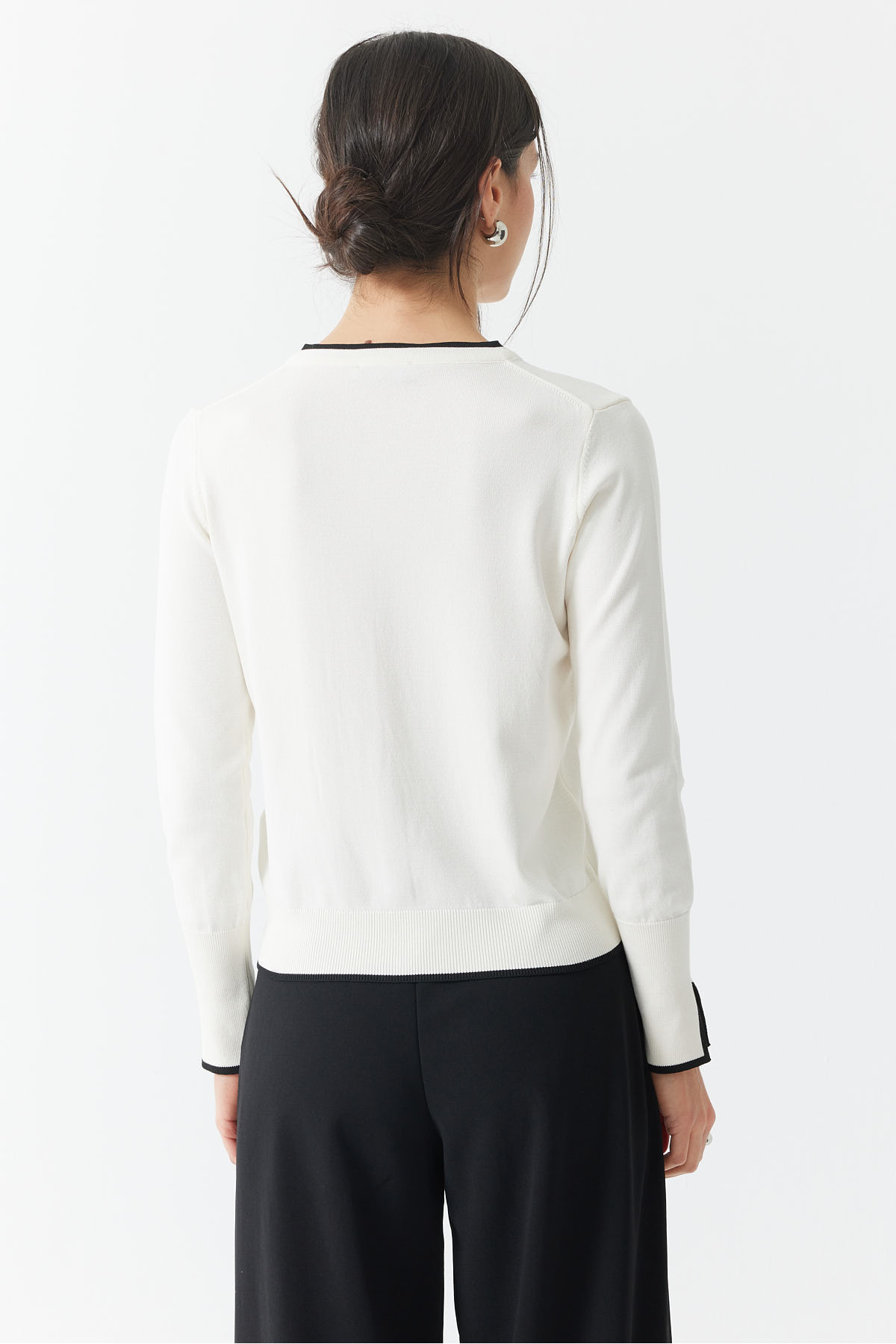 PAULMARK  KADIN PİKE ÖRGÜ BANTLI BİSİKLET YAKA TRIKO HIRKA EM1197 - Görsel 4