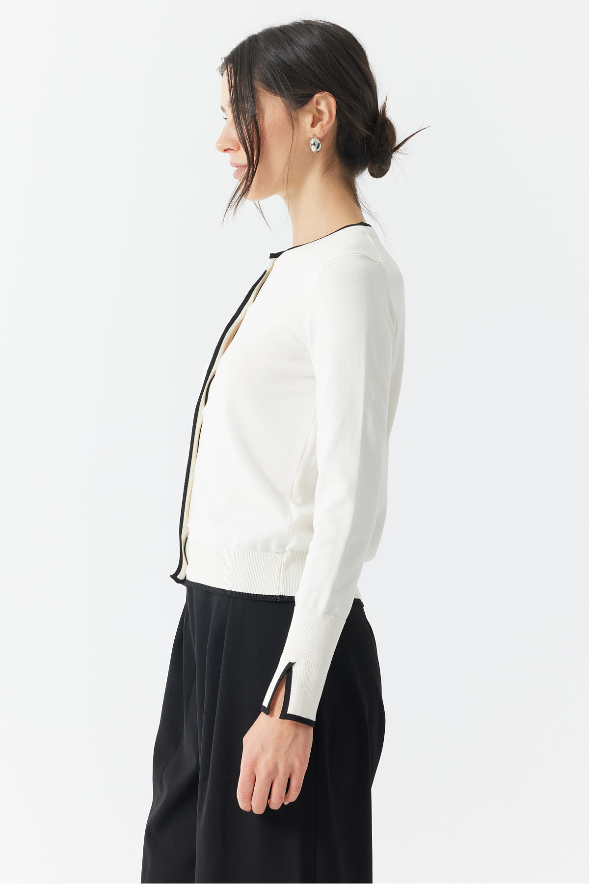 PAULMARK  KADIN PİKE ÖRGÜ BANTLI BİSİKLET YAKA TRIKO HIRKA EM1197 - Görsel 2