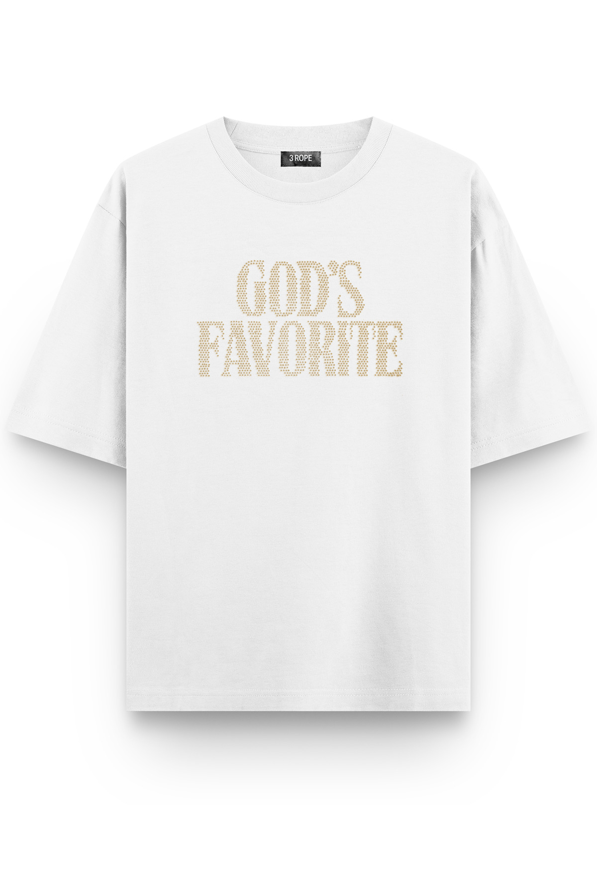3 ROPE Gods Favorite Rhinestone Taş Baskılı Oversize T-shirt