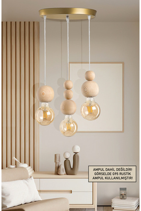 EFLIGHTDESIGN Ahşap Detaylı Modern Bohem Rustik Sarkıt Avize Eskitme Şık Ve D...